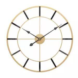 Reloj de Pared Redondo de Madera con Marco Metálico Dorado, Números Romanos, Marco Dorado, Estilo Rústico, Analógico de Cuarzo, Decoración para Sala de Estar - Product Image 2