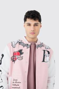 Customized College University <b>Wool</b> Sleeve <b>Quilted</b> Winter Streetwear Bomber Baseball Jacket with Front Logo for Men - Product Image 3