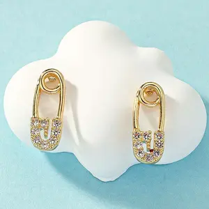 Boucles d'oreilles clous tendance en argent sterling 925, design épingle de sûreté, avec zircon incrusté, style trombone, pour anniversaire, fête, fiançailles, unisexe - Product Image 2