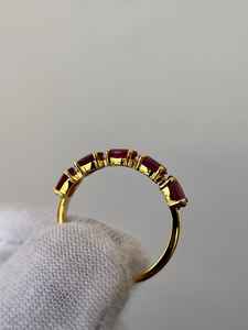 Bague sophistiquée en rubis naturel, taille ovale, cinq pierres, argent sterling 925 plaqué or 14 carats, bijou de fiançailles et de demande en mariage - Product Image 2