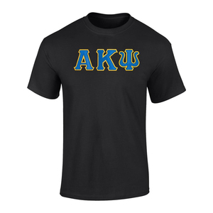 Camiseta Negra de Manga Corta para Hombre Alpha Kapa Psi con Letras Griegas Azules Estampadas en la Parte Delantera, Cuello Redondo Informal, Corte Regular, Algodón Jersey - Product Image 1