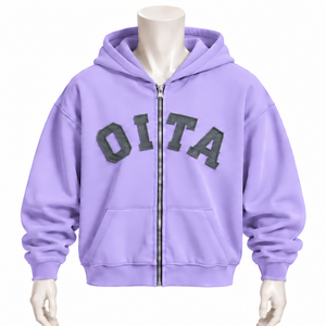 Customized <b>Light</b> Purple Mens Full Zip Hoodie Chenille <b>Letter</b> Patch Heavyweight Fleece Oversized Casual Streetwear Sweatshirt - Product Image 1