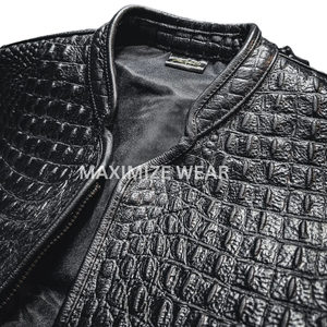 Gilets et vestes en cuir noir personnalisés pour hommes 2026, faits main, pour club moto, avec surpiqûres losanges, respirants - Product Image 3