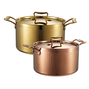 Stainless Steel Soup <b>Pot</b> With Lid Double Handle Vertical Stripe Design Dishwasher Safe <b>For</b> Gas And <b>Induction</b> Cooker - Product Image 2
