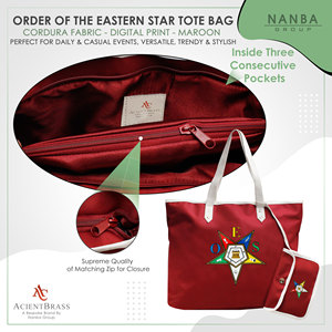Bolso Tote Marrón Impermeable con Cierre de Cremallera OES Eastern Star Masonic, Diseño Bordado para Compras de Mujer, Codura Polivinilo - Product Image 5