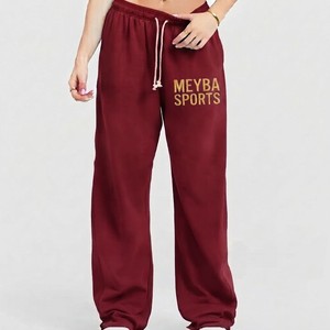 Pantalon de survêtement large en molleton de coton pour femme Meyba Sports, taille mi-haute, devant plat, avec cordon de serrage, coupe ample, longueur intégrale, hiver - Product Image 1