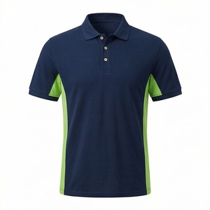 เสื้อโปโลแขนสั้นสีน้ำเงินกรมท่าสำหรับผู้ชาย พร้อมแถบข้างสีเขียว แห้งเร็ว ผ้าถัก ทรงลำลอง - Product Image 1