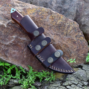 Cuchillo de Caza y Camping Damascus, Material de Primera Calidad, Hecho a Mano, Hoja de Acero Inoxidable Afilada No Plegable, Mango de Madera, Punta Caída - Product Image 5