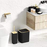 Ensemble d'accessoires de salle de bain à rayures verticales, kit d'organisation de salle de bain, poubelle, distributeur de savon, porte-brosse à dents, brosse de toilette, plateau