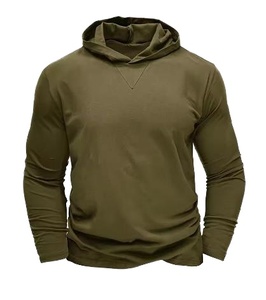 Men's Olive Green Hooded Sweatshirt Regular Fit Knitted Solid Color Casual Long Sleeve Autumn Wear - Product Image 1