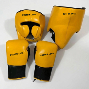 Gants de boxe en cuir véritable haute durabilité 2026 avec support de poignet sécurisé, protection de la tête assortie et protections abdominales - Product Image 1