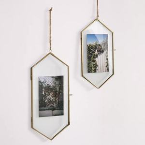 Luxury Hexagon Metal <b>Mirror</b> Frame <b>Tabletop</b> Display Stand With Wooden Base Horizontal Orientation - Product Image 4