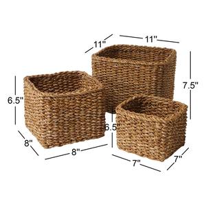 <b>Set</b> of 3 <b>Square</b> Seagrass Baskets with Twisted Rims Handmade Storage Basket Wholesale eco-friendly Made in Vietnam - Product Image 5