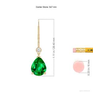 Pear Shape Emerald Diamond Drop <b>Earrings</b> in 14K Yellow Gold, Minimalist Emerald Dangle <b>Earrings</b>, Luxury <b>Fine</b> Jewelry Gifts - Product Image 3
