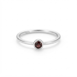 Bague de fiançailles et de mariage en argent sterling 925 plaqué rhodium avec grenat, sertie clos, style vintage pour enfant, usage quotidien, Janvier - Product Image 2