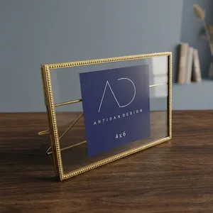 ARTISAN DESIGN Luxury Brass Metal Glass <b>Photo</b> <b>Frame</b> <b>7x5</b> inch Tabletop Picture <b>Frame</b> Decorative Desktop Display <b>Frame</b> Home Office - Product Image 4