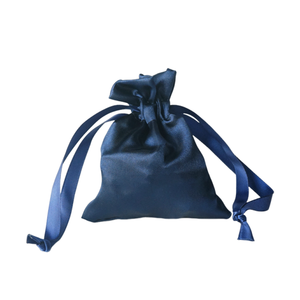 Custom Luxury <b>Black</b> Thick Silk Satin <b>Bag</b> for Hair Extension Drawstring Dust With Logo Printing Satin Pouch - Product Image 1