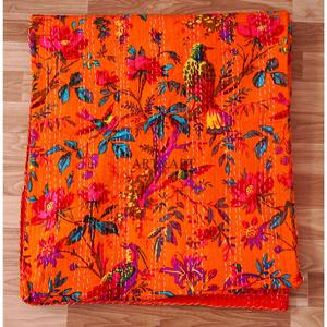 ผ้าห่มกันธาแบบวินเทจทำมือจากราชสถาน ผลิตในอินเดีย ลายพิมพ์ผ้าฝ้ายเย็บมือ คุณภาพสูง นุ่มสบาย - Product Image 6