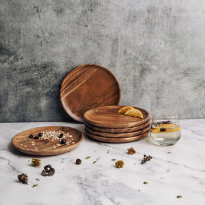 Planche de service ronde en bois d'acacia naturel, plateau de service alimentaire en bois, planche à charcuterie, plateau à fromage, assiette de dîner, cuisine - Product Image 1