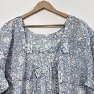 Vestido Kaftán de Algodón Indio con Cuello en V, Estilo Boho, Hecho a Mano con Estampado de Bloques, Corte Holgado y Evase para Mujer - Product Image 4