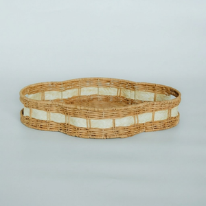 Natural Wicker Rattan Tray With Handles Handmade Irregular Design <b>Basket</b> For Tabletop Serving Home Kitchen Accents - Product Image 1