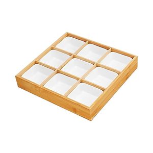 Bandeja de Bambú para Frutas con Tazones Blancos de Cerámica, Elegante Plato para Servir Frutas, Bocadillos y Frutos Secos - Product Image 3