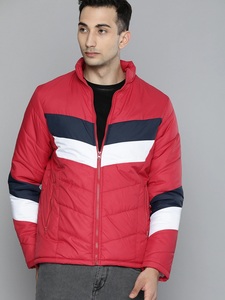 Blouson matelassé pour homme, couleur rouge, col montant, fermeture éclair sur le devant, coupe-vent, vêtement d'hiver décontracté, coupe régulière - Product Image 4