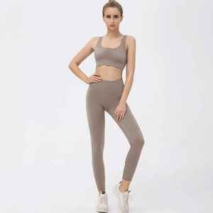 Conjunto de Yoga de 2 Piezas para Mujer, de Secado Rápido, Transpirable y Ecológico, en Spandex/Nylon, Fabricado en Fábrica Profesional, Ropa Deportiva sin Costuras para Gimnasio - Product Image 1