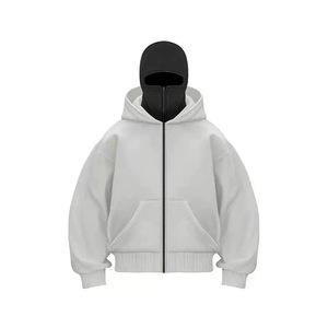 Sweat à capuche zippé Y2K unisexe surdimensionné à double couche avec cagoule intégrée, effet délavé, style streetwear hiver, masque intégré, vente en gros - Product Image 4