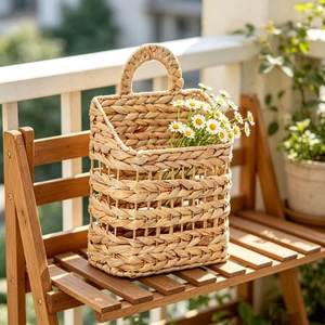 Panier mural suspendu en forme de panier, fait à la main, pour plantes, style rustique, avec poignée, écologique, multifonctionnel - Product Image 6