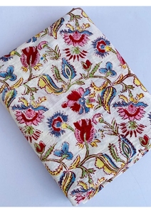 ผ้าฝ้ายพิมพ์ลายดอกไม้ 100% ผ้าพิมพ์ลายดอกไม้แบบอินเดียด้วยมือ สำหรับเสื้อผ้าผู้หญิง เด็กผู้ชาย กระเป๋า ลายดอกไม้แบบบล็อก - Product Image 6