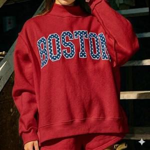 เสื้อสเวตเชิ้ตคอเต่าโอเวอร์ไซส์สำหรับผู้หญิง พิมพ์ลายตัวอักษร Boston ผ้าถัก ใส่ได้ทั้งฤดูใบไม้ร่วงและฤดูหนาว คอเต่า - Product Image 5