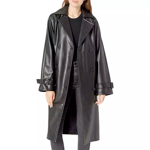 Solid Trader Top Quality Breathable Light Weight Weatherproof Outside Fabric Classical Buttoned Coat Womens <b>Long</b> <b>Leather</b> <b>Jacket</b> - Product Image 2
