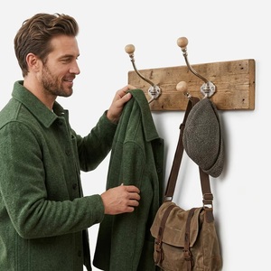 Ba Vintage Wall Mounted <b>Coat</b> <b>Hooks</b> with <b>Wood</b> Knobs Handmade 2 <b>Hooks</b> for Clothing Storage Waterproof Eco-Friendly Adjustable - Product Image 5