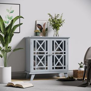 Credenza Grigia Accentata con Ante Intagliate, Soluzione di Archiviazione per Cucina, Sala da Pranzo, Soggiorno, Ingresso, Villa, Fattoria - Product Image 2