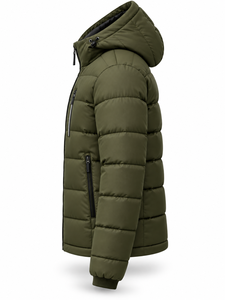 <b>Men's</b> Olive <b>Green</b> Hooded Puffer <b>Jacket</b> <b>Waterproof</b> Quick Dry Winter Windproof Casual Zipper Polyester Wadding Regular Length - Product Image 4