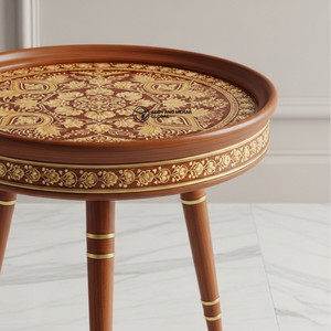 Brown Traditional Meena Wooden <b>Stool</b> – Handcrafted <b>Round</b> Decorative Tripod Accent <b>Stool</b> with Floral Design - Product Image 3