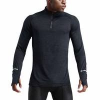 Kaos Rajut Pria Kerah O Lengan Reguler Warna Solid Cepat Kering Ramah Lingkungan Bernapas Pewarnaan Polos Kasual Pakaian Musim Dingin Hitam