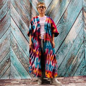 Prix usine en gros 100% rayonne cravate teinture Kimono plage couvrir ample confortable été veste Boho Style Kimono - Product Image 1