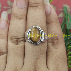 Anillo de Piedra Natural Ojo de Tigre Hecho a Mano en Plata de Ley 925 con Diseño de Hoja Vintage, Joyería de Moda para Hombre y Mujer, Regalo Unisex - Product Image 3