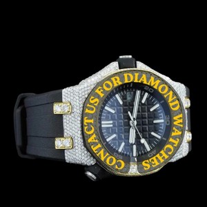 Reloj de Cuarzo con Esfera Negra Redonda, Diamantes Moissanite y Correa de Goma Negra, Diseño Clásico, Última Colección - Product Image 2