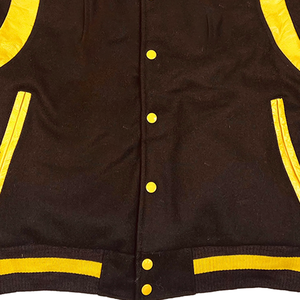 Chaqueta Bomber Varsity Unisex 2026 Negra y Dorada de Satén y Lana, Cortavientos, Térmica, Ligera, con Bordado Griego Personalizado para Universidad - Product Image 6