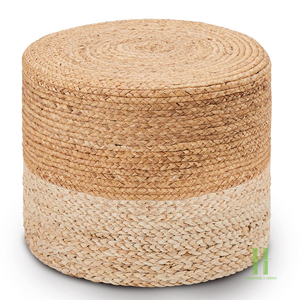 Rattan Round <b>Pouf</b> Indoor Rustic Design Natural Color Weaved Seat - Product Image 5