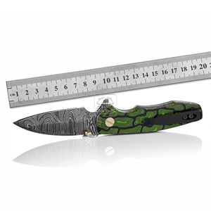 Couteau pliant en acier Damas, pointe tombante, manche en Micarta vert-noir anti-traces, couteau de poche EDC, lame de 18,5 cm, bouton de pouce - Product Image 6