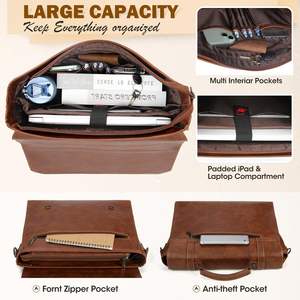 Maletín de cuero genuino para portátil, de negocios, profesional, para oficina, viajes, mensajería, OEM, fábrica, FBA - Product Image 5