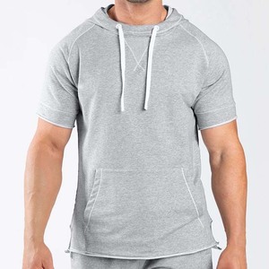 <b>Mens</b> Short Sleeve Hoodie Raglan Sleeve Pullover Hooded <b>Sweatshirt</b> with Pocket Solid <b>Grey</b> Breathable Sporty Top - Product Image 1