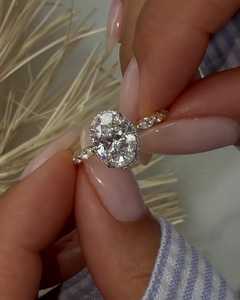 Oval Lab Grown Diamond Engagement Ring 14k Gold 2.20 Carat Vintage Marquise Round Halo Dainty Bridal Band Manufacture Wholesale - Product Image 2