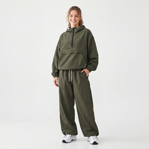 Factory Custom Women Nylon Jackets and Pants <b>Jogging</b> <b>Suit</b> 100% Polyester Waterproof Baggy Loose Fit Lightweight Tracksuit Ladies - Product Image 1
