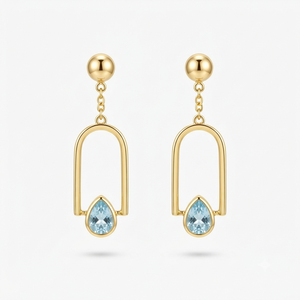 Gold <b>Plated</b> <b>Silver</b> Trendy Dangle Drop Earrings with Blue Gemstone Geometric Design for Women Wedding & Party Gift - Product Image 1