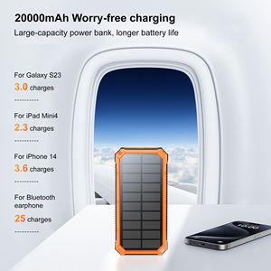 Power Bank Solare Portatile 20000mAh 22.5W, Caricabatterie Esterno per Esterni con 2 Porte USB, 1 USB-C, Torcia Integrata Luminosa EDC - Product Image 4